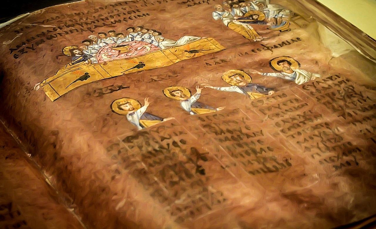 Pagina del Codex Purpureus Rossanensis, Patrimonio UNESCO, Rossano (CS), Rossella Tedesco